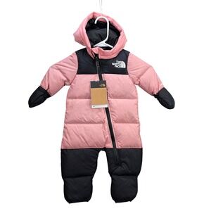 The North Face Nuptse 1 Piece Baby Girls 3-6 M Pink Puffer Snowsuit 700 Down Fil